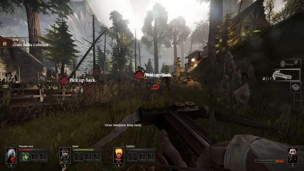 Alt text: Screenshot from Warhammer: End Times - Vermintide showing intense melee combat against Skaven.