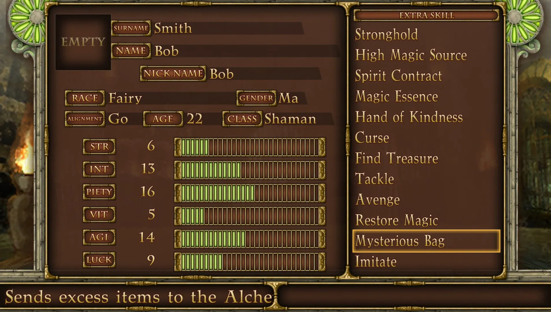alt text: Screenshot of a battle scene in Elminage Gothic showing the front-view perspective and static enemy sprites.