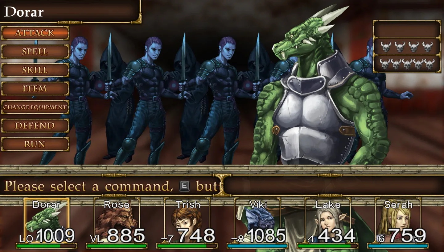 alt text: Screenshot of an enemy encounter in Elminage Gothic, emphasizing the challenge of the game's combat.