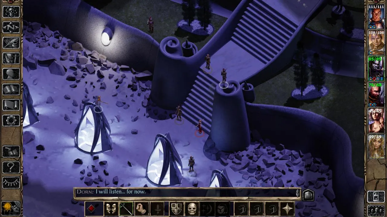 alt text: Screenshot of Baldur's Gate II: Enhanced Edition gameplay depicting a combat scene.