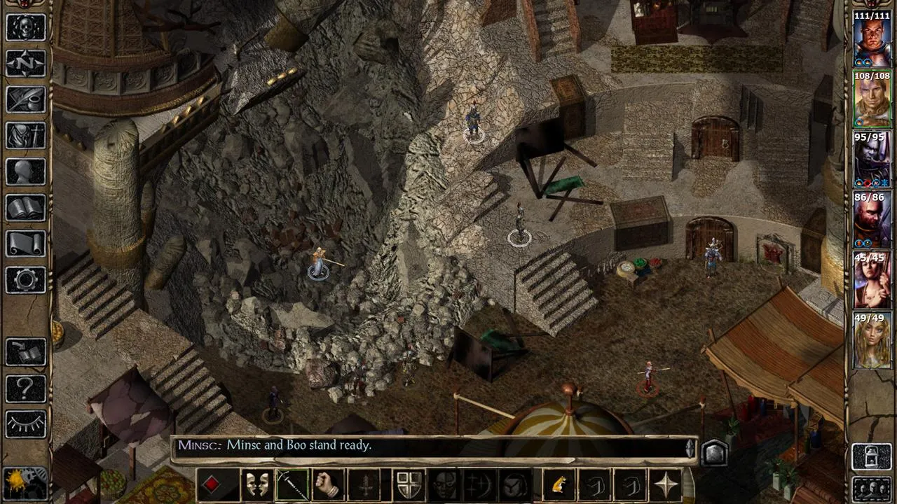 alt text: Screenshot of Baldur's Gate II: Enhanced Edition gameplay showcasing character interaction with the environment.