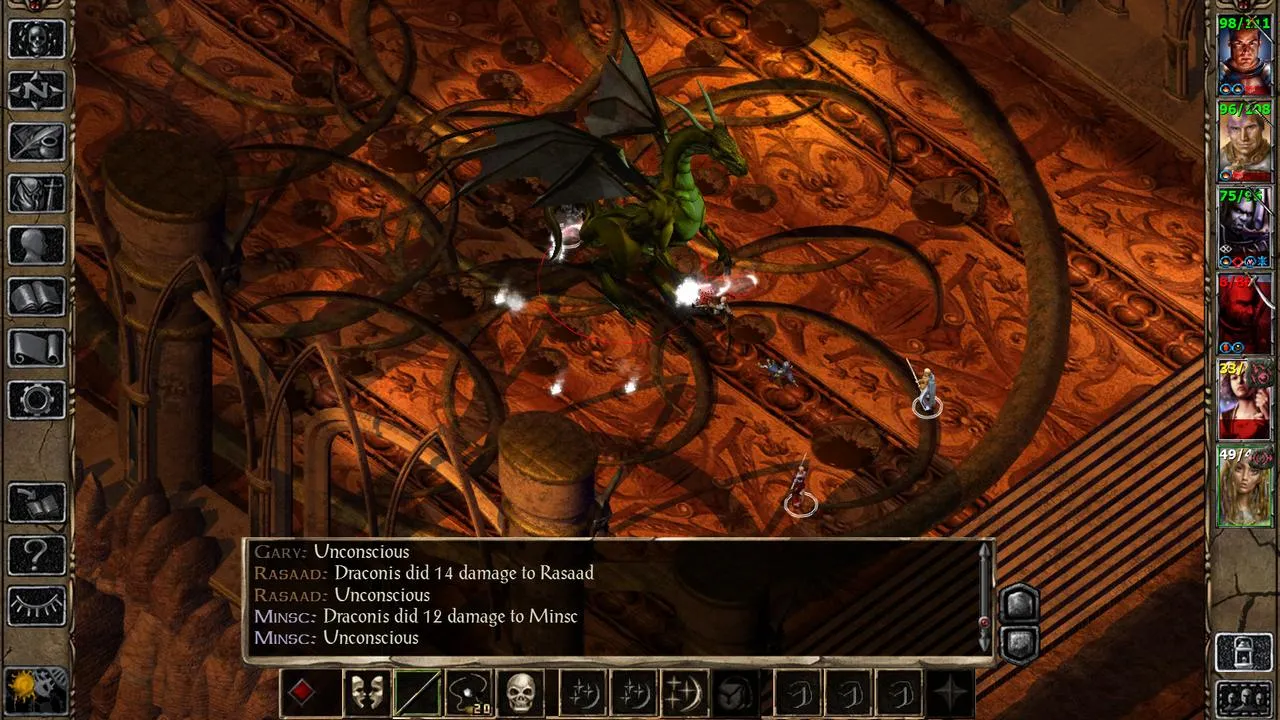 alt text: Screenshot of Baldur's Gate II: Enhanced Edition gameplay showing character combat.