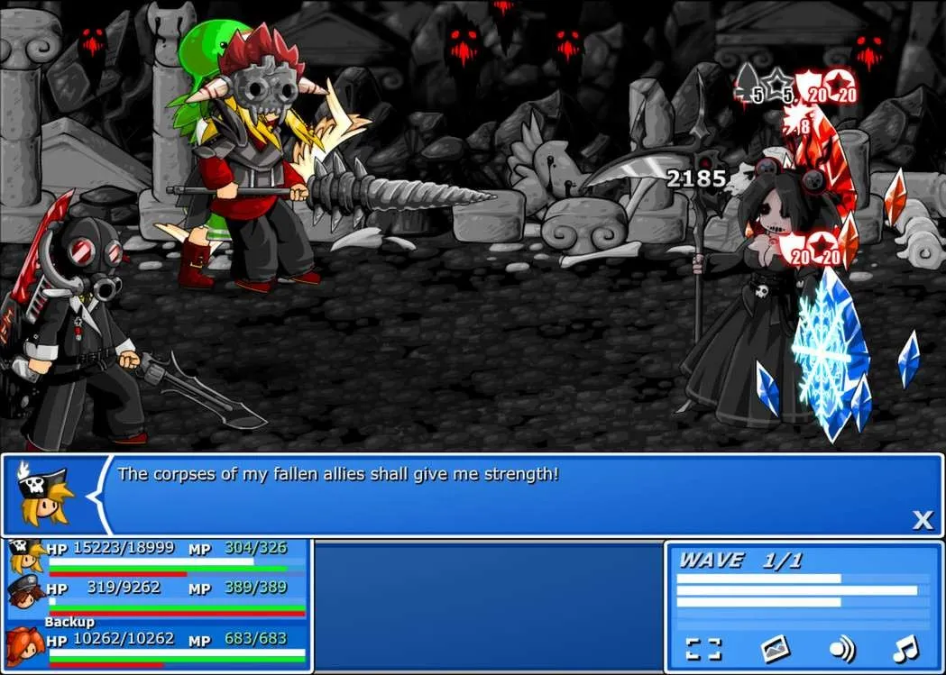 alt text: Screenshot of dialogue in Epic Battle Fantasy 4, demonstrating the game's humorous writing style.