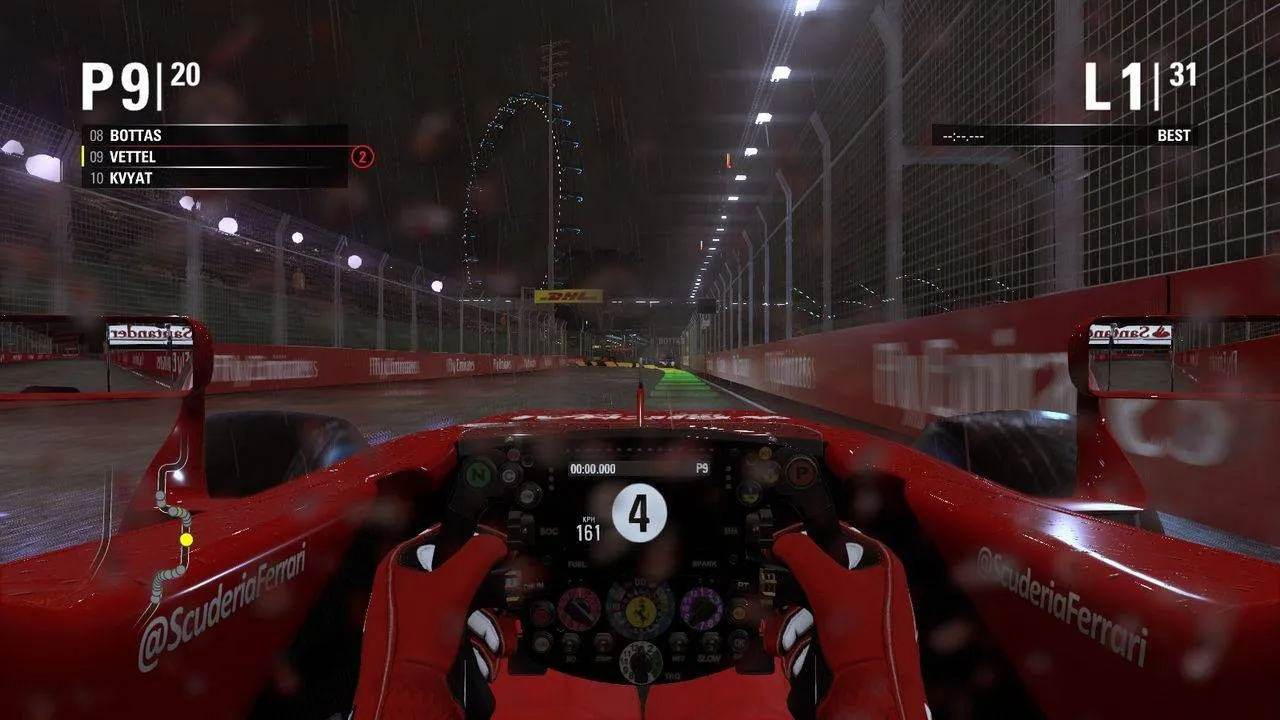 alt text: Screenshot of F1 2015 displaying graphical issues such as blurring and environmental details