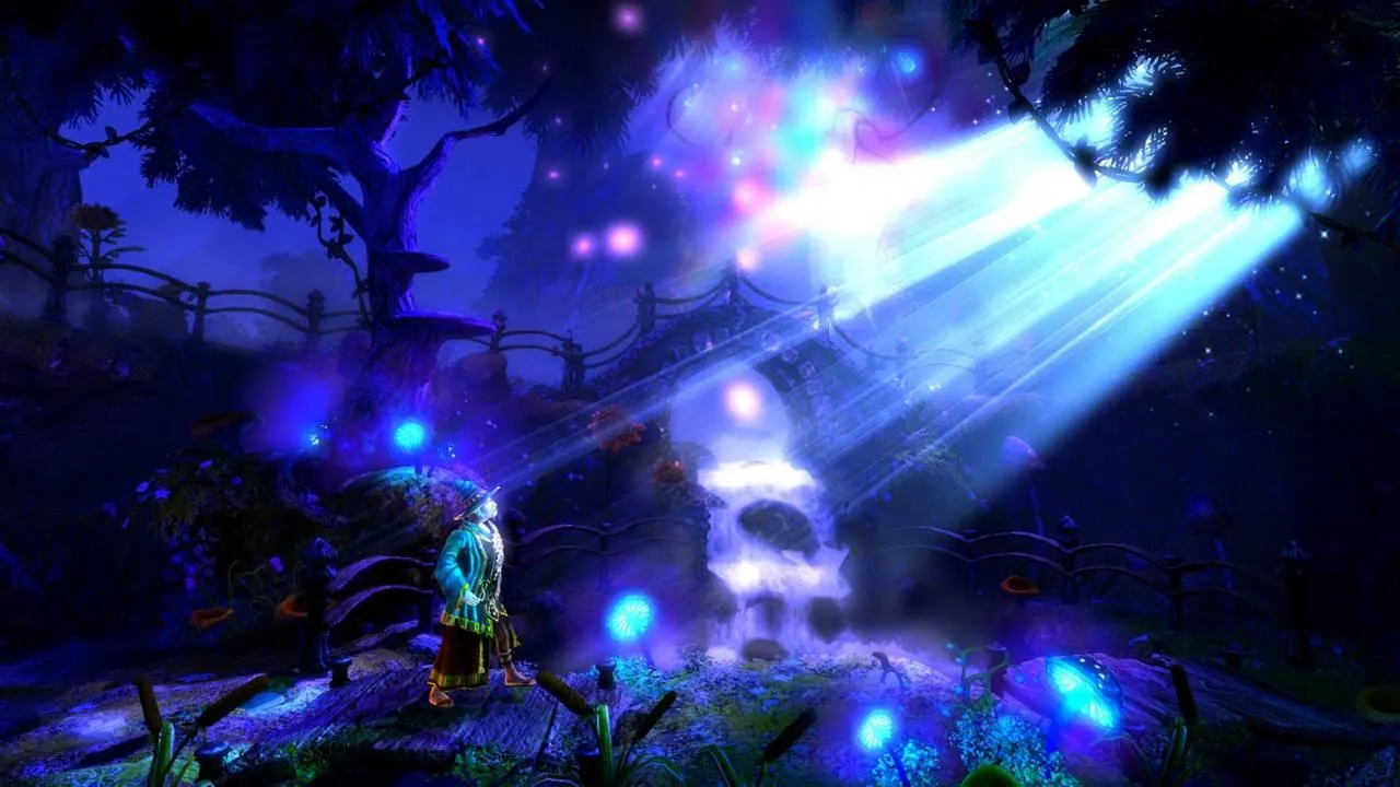 alt text: Screenshot of Trine 2 depicting a visually stunning scene with detailed character models, vibrant colors, and intricate environmental details.