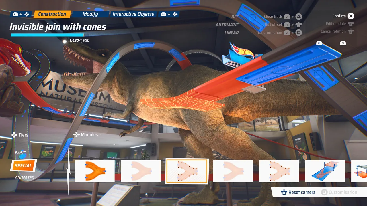 alt text: Screenshot showcasing the Track Builder interface in Hot Wheels Unleashed 2: Turbocharged with various track pieces and customization options