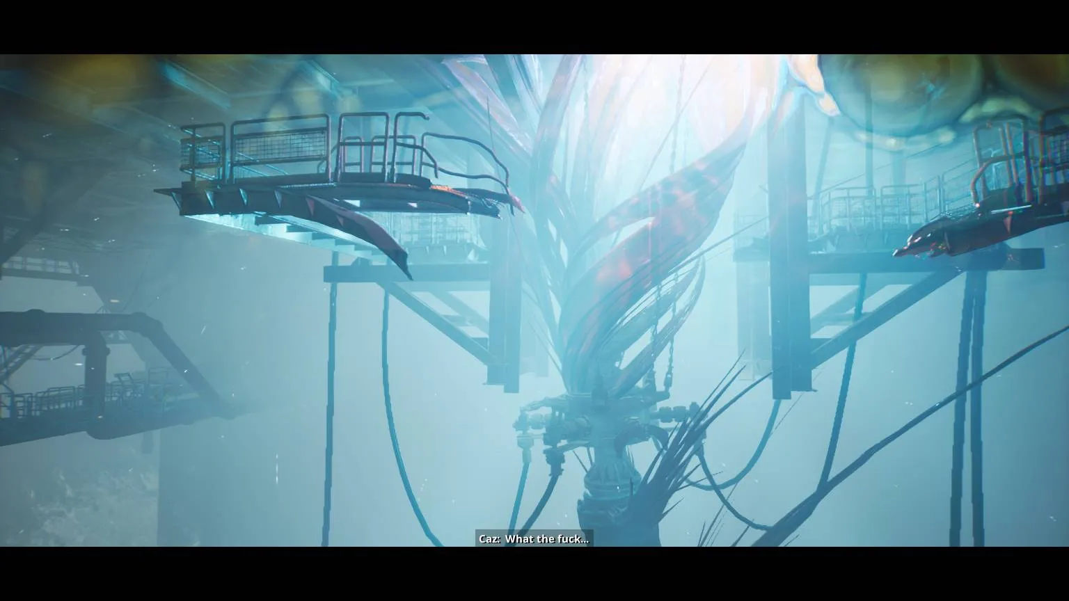 alt text showing a monstrous creature in a dimly lit corridor