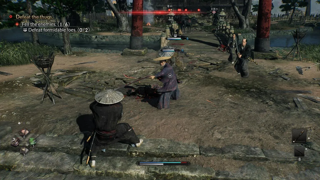 alt text showing combat gameplay, possibly highlighting the variety of weapons. Keywords: Combat, weapons, katana, samurai, Rise of the Ronin