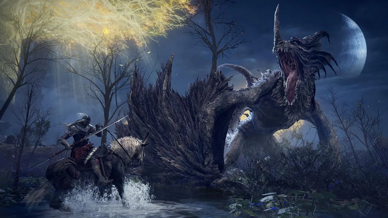 alt text showing Elden Ring world exploration on horseback