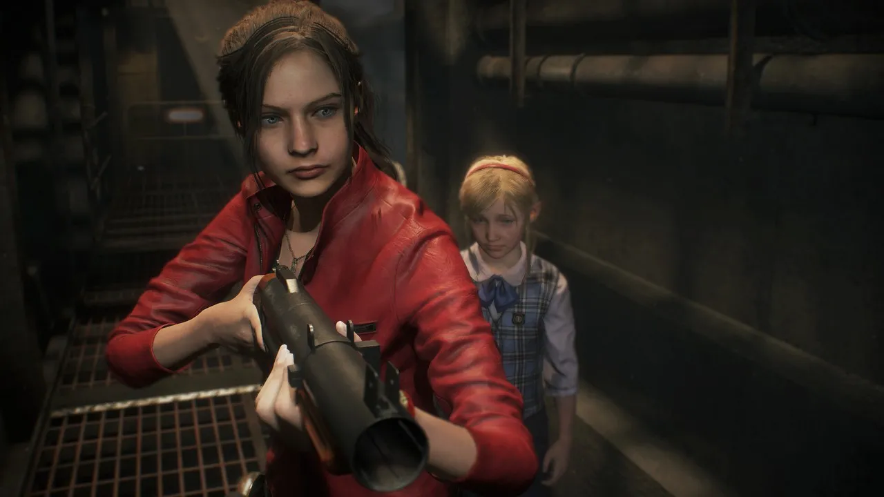 alt text showing Leon examining a key item in Resident Evil 2 Remake, showcasing the game's focus on puzzle-solving and item interaction