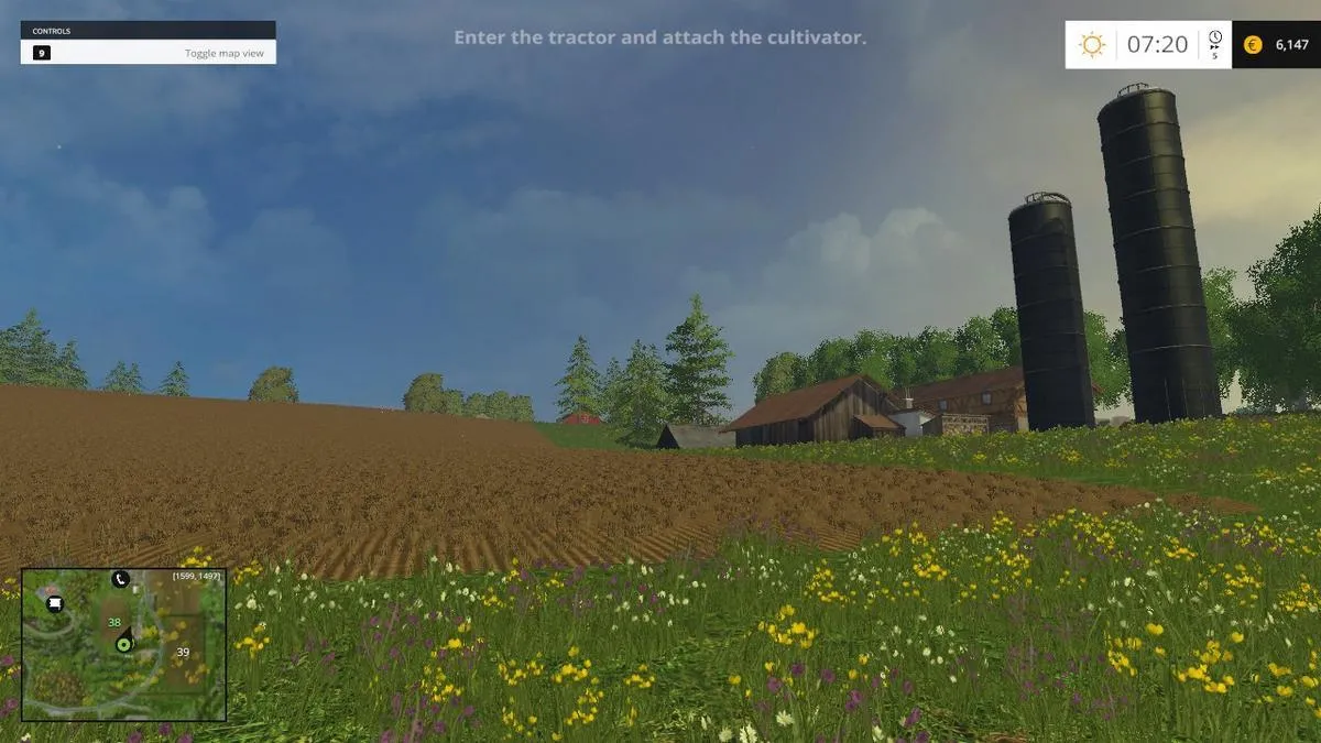 alt text showing the graphical shortcomings of Farming Simulator 15 with jagged edges and low-detail textures