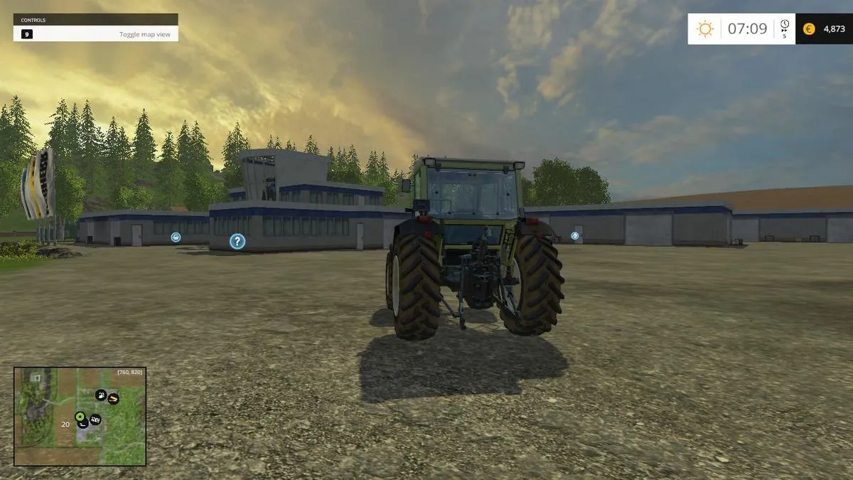 alt text showing the in-game environment of Farming Simulator 15, focusing on the rural setting and the lack of detail