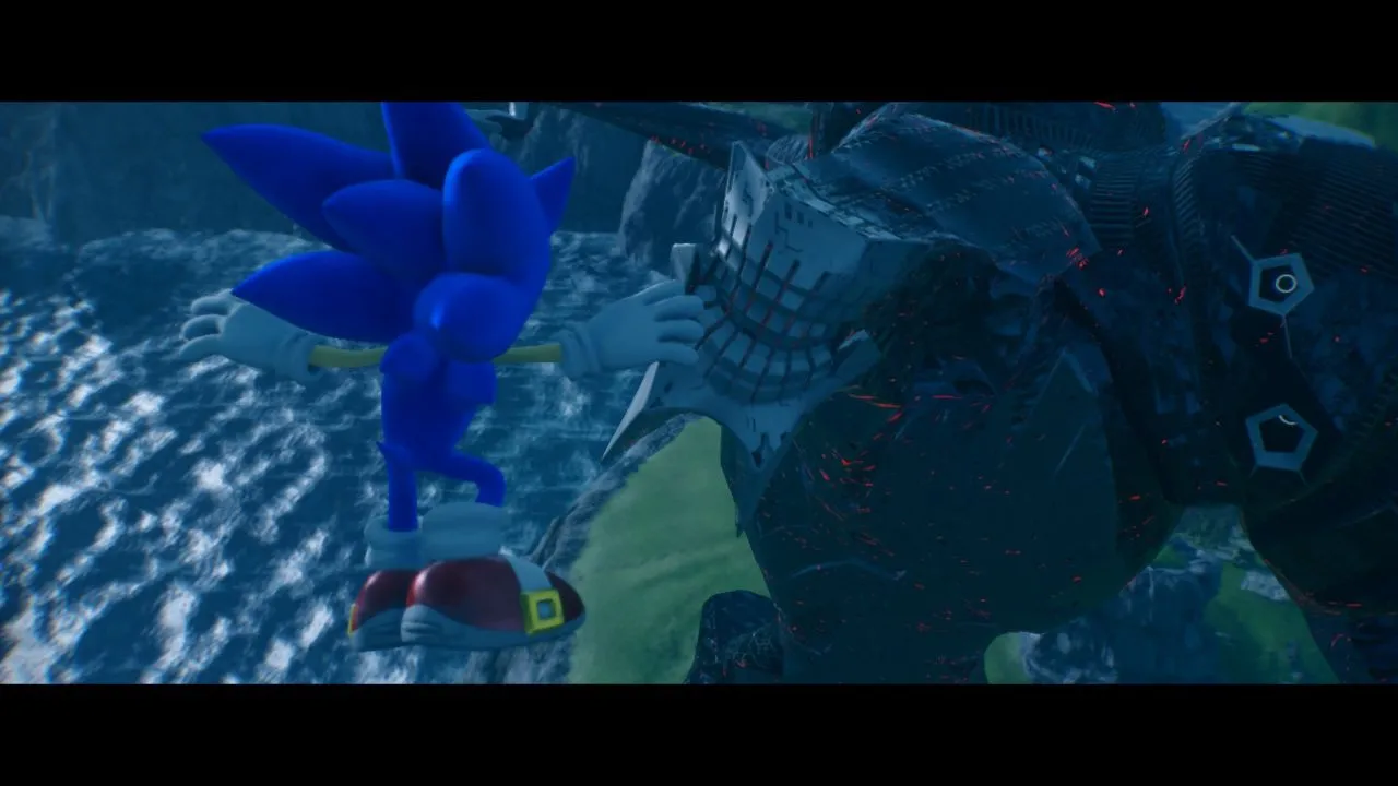 alt text: Sonic in a cutscene, likely interacting with another character.