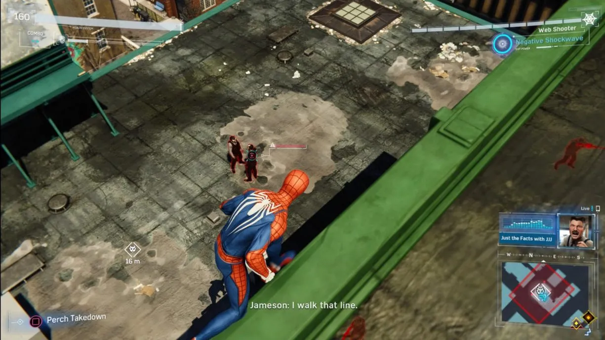 Alt text: Spider-Man clinging to the side of a building.