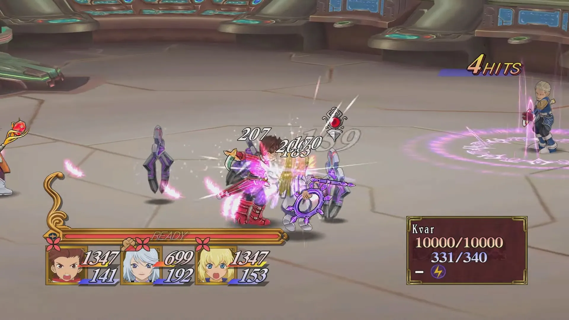 alt text: Tales of Symphonia Remastered - A character using a special attack with vibrant visual effects in a battle scene.