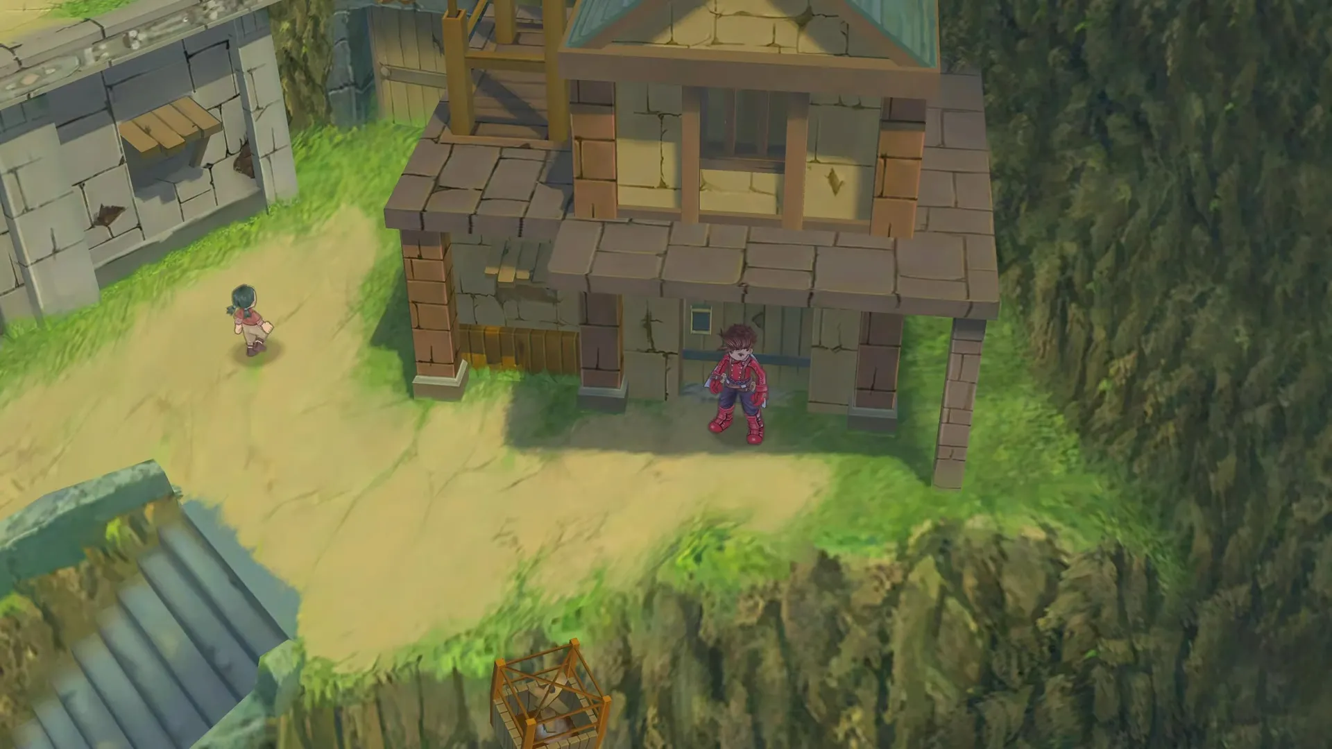 alt text: Tales of Symphonia Remastered - A serene landscape showing a town nestled between rolling hills and mountains.