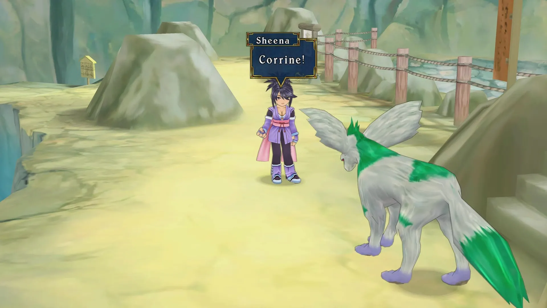 alt text: Tales of Symphonia Remastered - Characters traversing a vast open world environment with visible draw distance limitations.