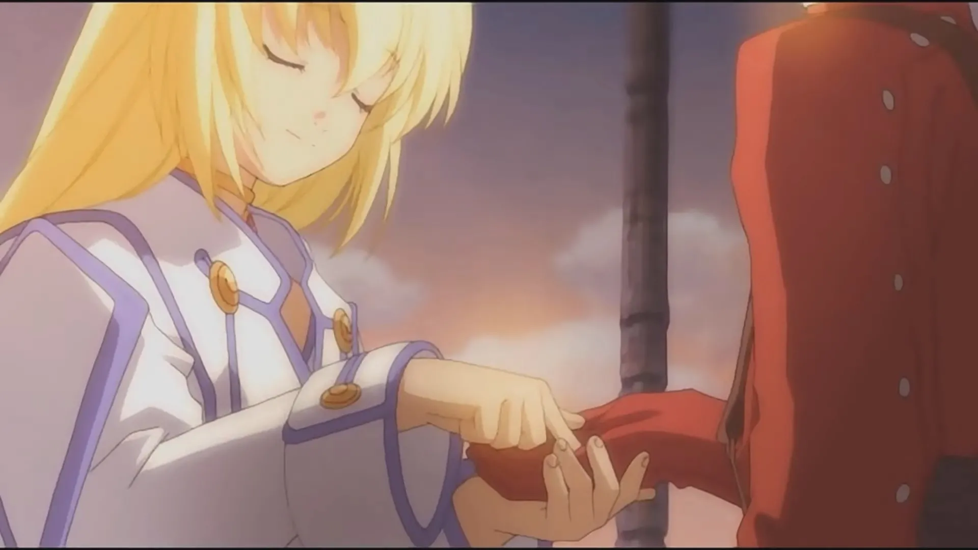 alt text: Tales of Symphonia Remastered - Colette and Lloyd standing before a large tree with a glowing orb.