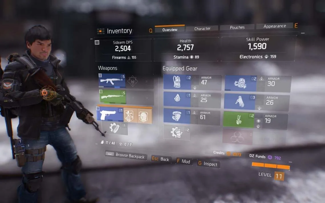 alt text: The Division gameplay, showing the player character in cover during a firefight in a snowy urban environment.