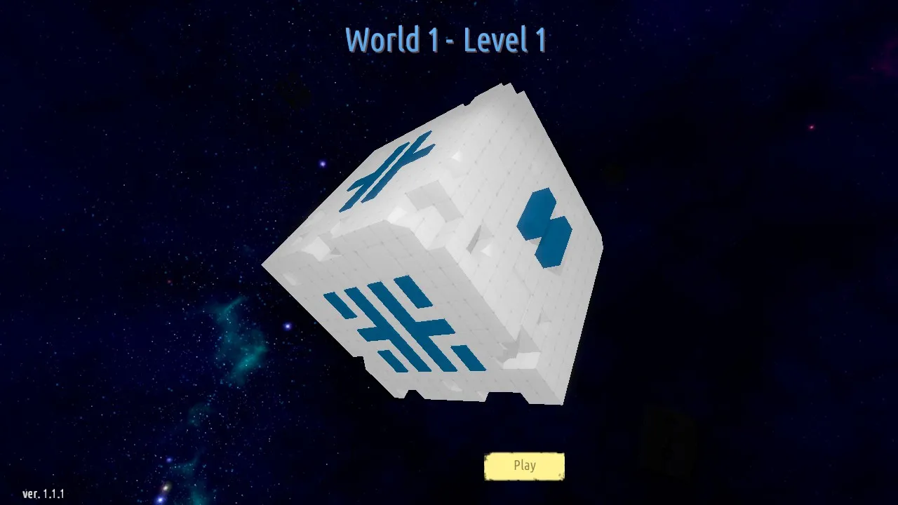 alt text: The player character in Qbeh-1: The Atlas Cube stands on a platform constructed from colored blocks, demonstrating the core gameplay mechanic.