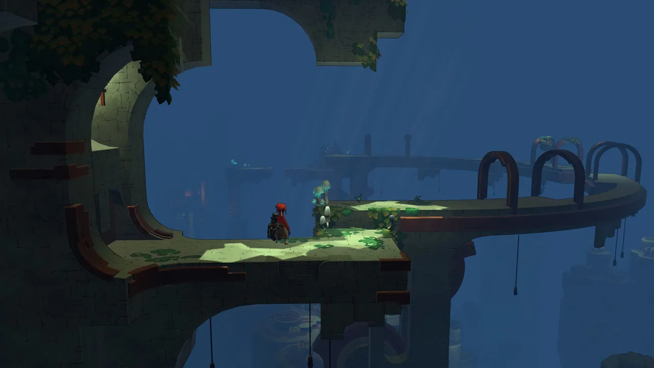 alt text: The robotic protagonist of Hob explores a lush, overgrown environment, highlighting the game's blend of nature and technology.