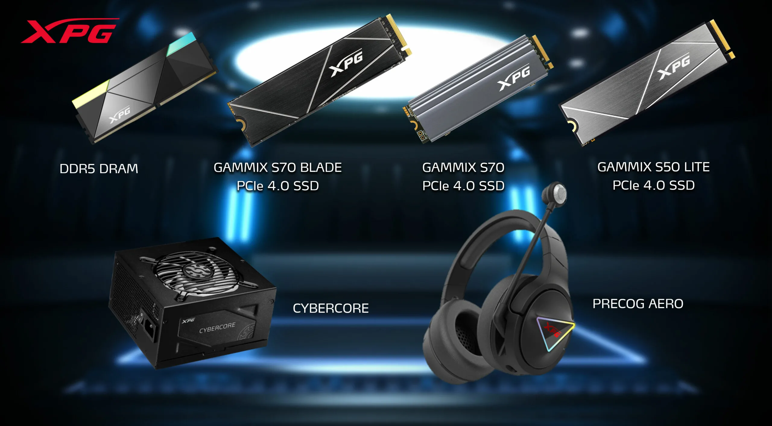 alt text: The XPG PRECOG AERO wireless gaming headset with customizable RGB lighting
