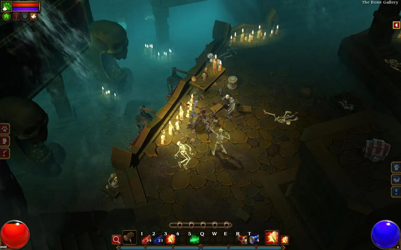 alt text: Torchlight 2 gameplay screenshot showcasing the in-game HUD and a character in combat.