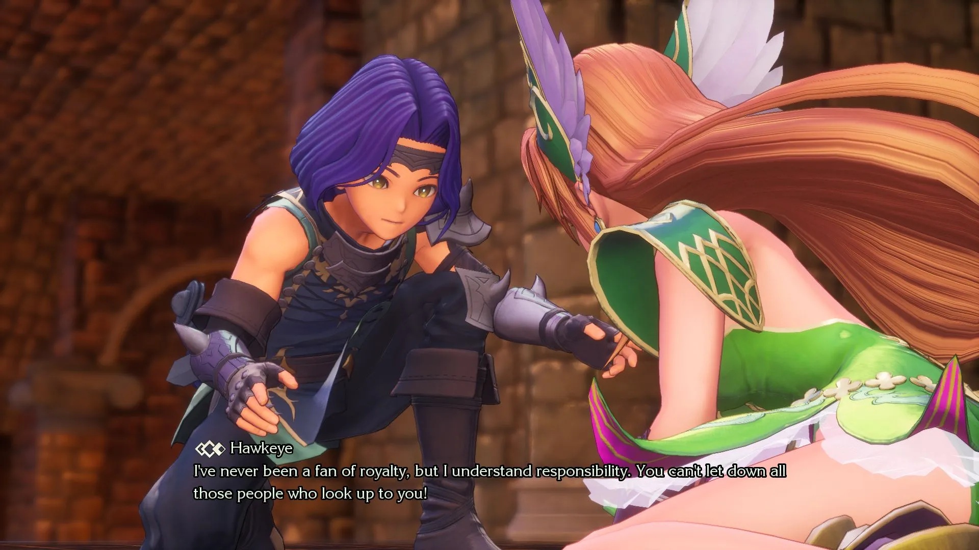 alt text: Trials of Mana Remake screenshot showing a dialogue scene between characters