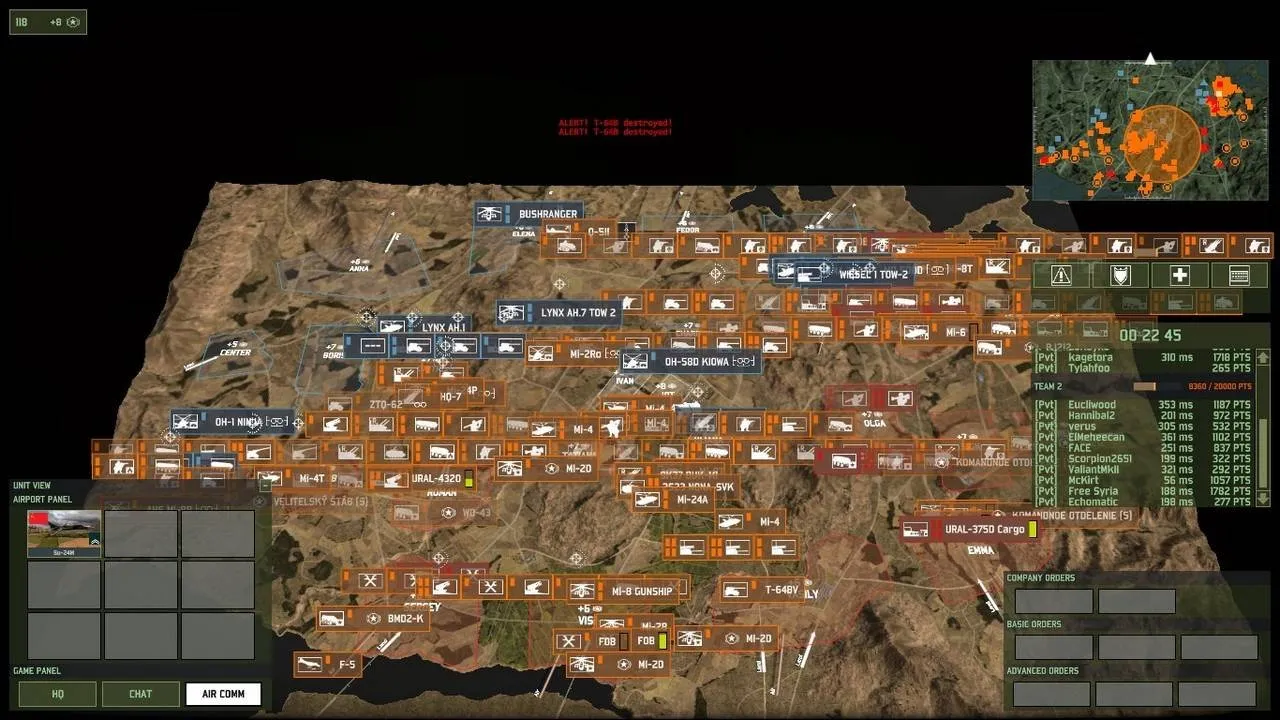 Alt text: Wargame: Red Dragon screenshot depicting a zoomed-out satellite map view of the game's battlefield.