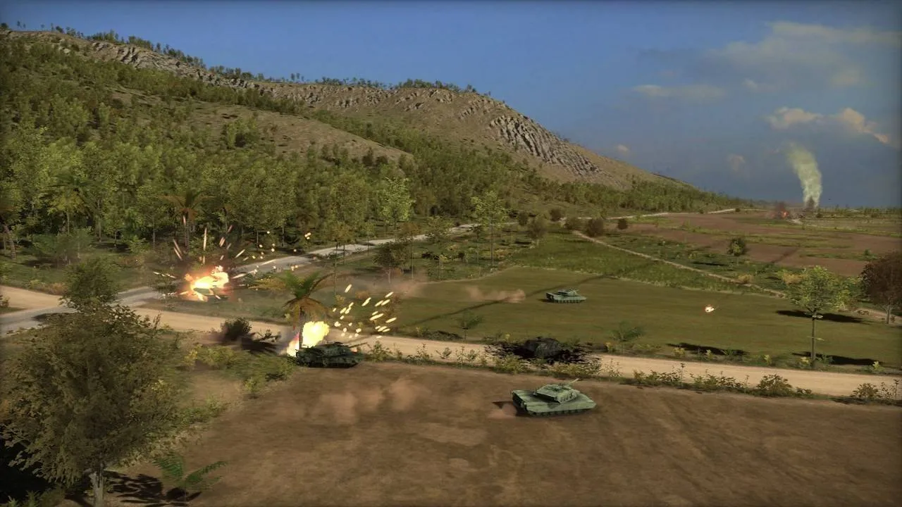 Alt text: Wargame: Red Dragon screenshot displaying land-based military units amidst a battlefield.