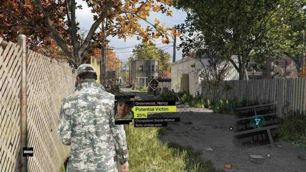 alt text: Watch Dogs gameplay screenshot showcasing the hacking interface and city environment.
