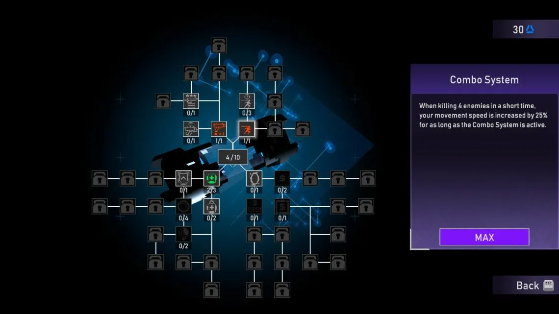 alt text: Weapon customization options in Orbital Bullet.