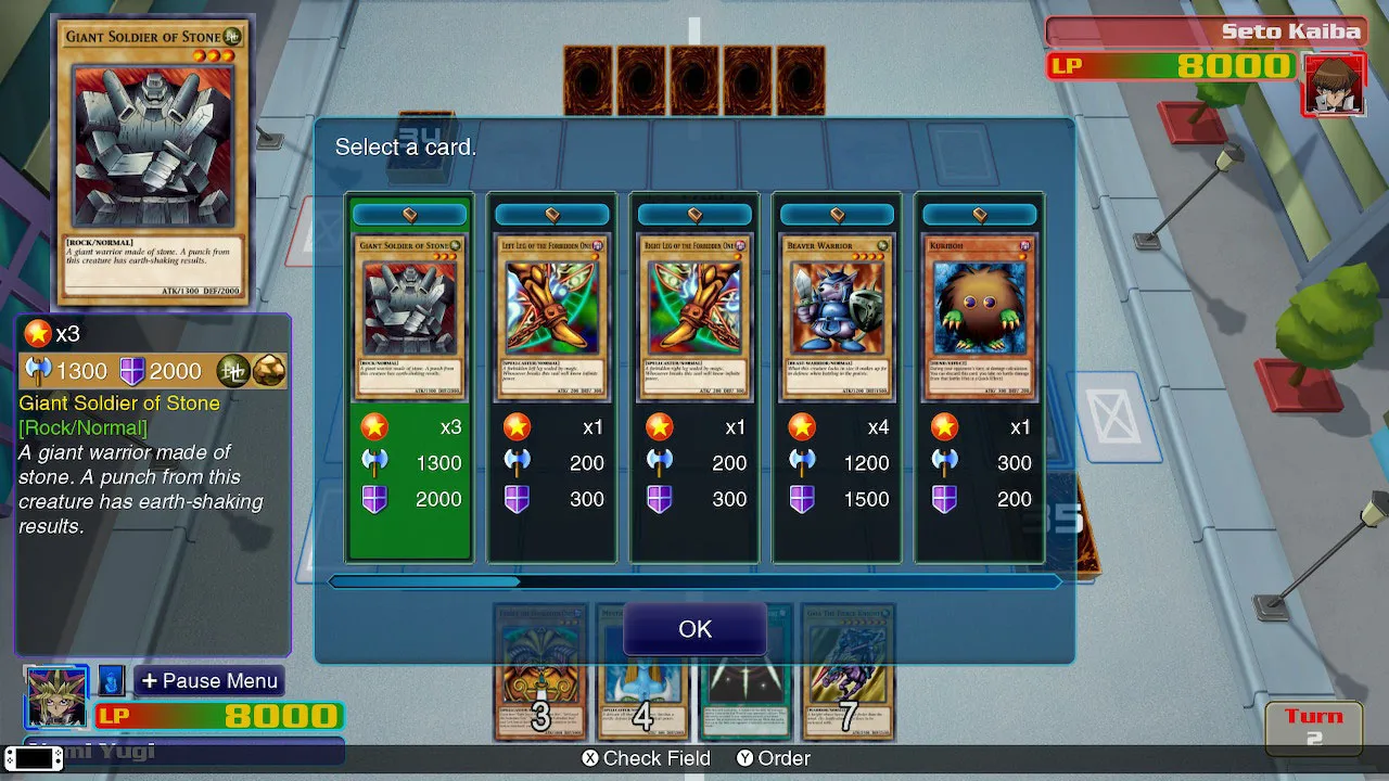 alt text: Yu-Gi-Oh! Legacy of the Duelist in-game screenshot illustrating card placement on the duel field.