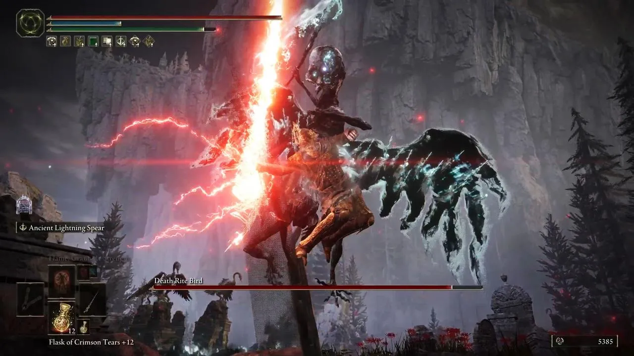 Alt: The player character fighting a large, monstrous boss in Elden Ring: Shadow of the Erdtree DLC. The camera angle is close, potentially obstructing the player’s view.