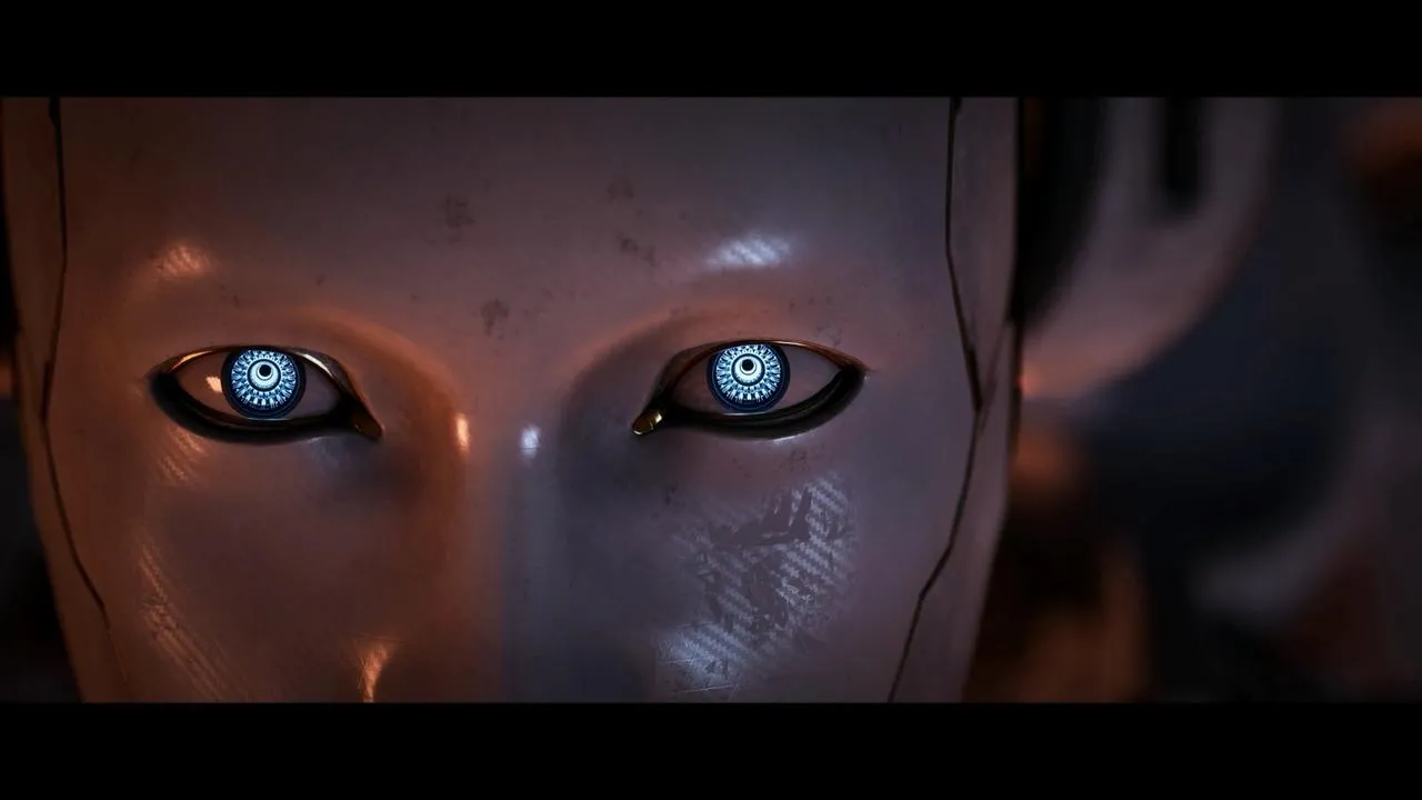 Alt: The player character, robot number 1000, explores a lush, overgrown area with ancient ruins, showcasing the game's post-apocalyptic setting.