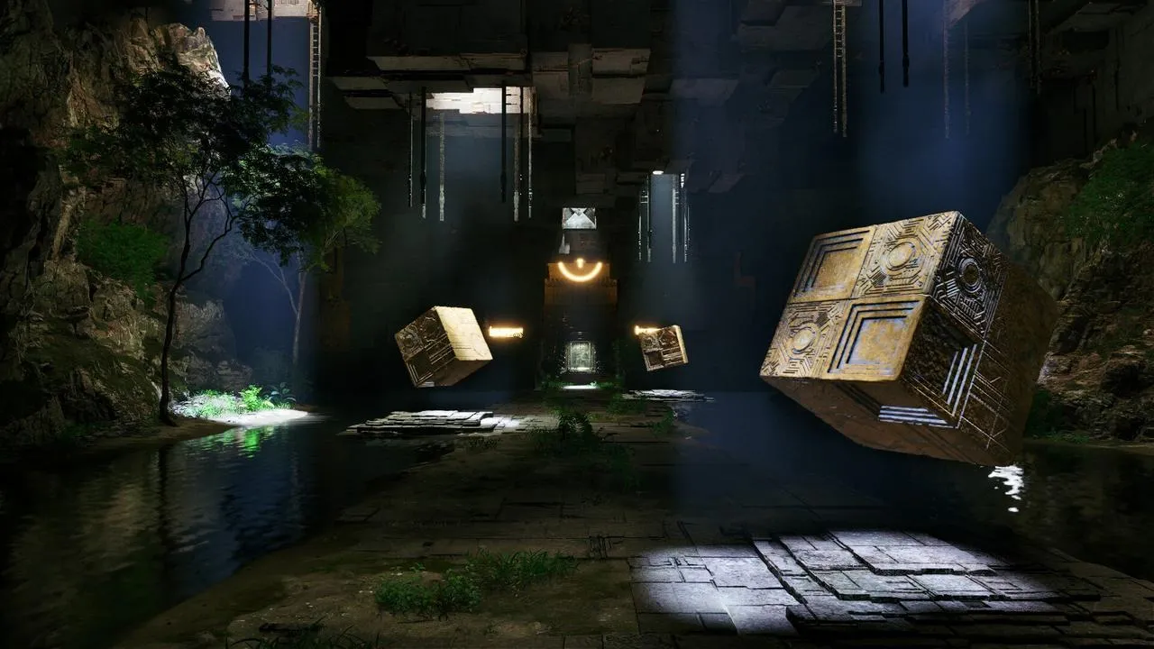 Alt: The player utilizes a tool to manipulate a puzzle element, showcasing one of the game's puzzle mechanics.