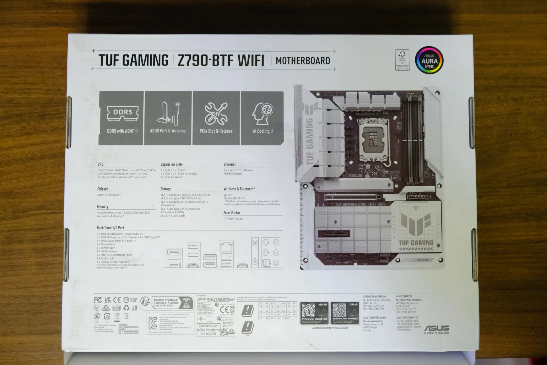 alt: TUF GAMING Z790-BTF WIFI Motherboard Box - Rear