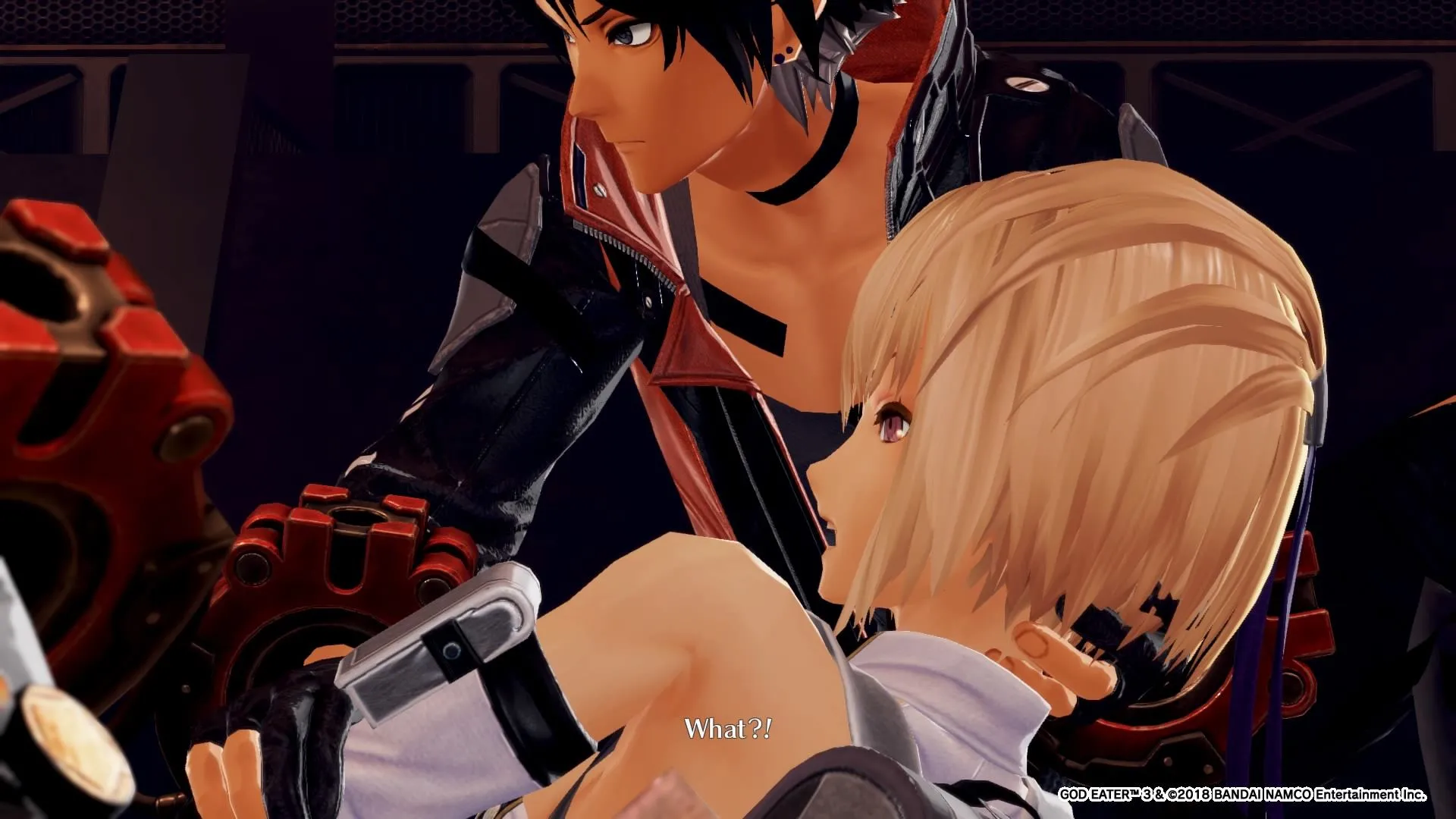 Alt: Two God Eater characters prepare to engage an Aragami in a tense standoff in God Eater 3.