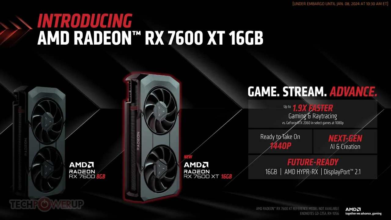 AMD Radeon RX 7600 XT graphics card showcased at CES 2024