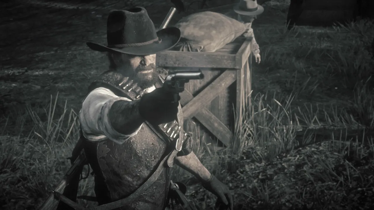 Arthur Morgan in a gunfight.