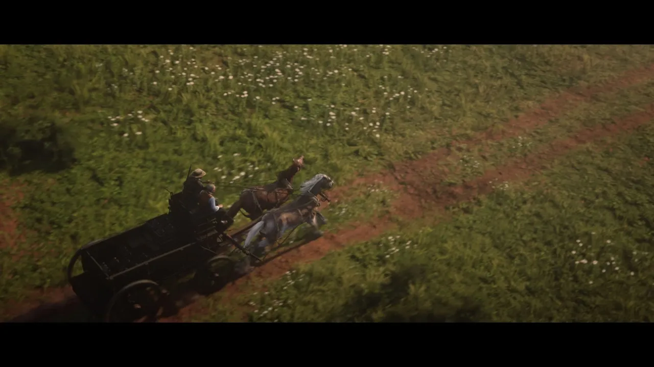 Arthur Morgan on horseback overlooking a valley.