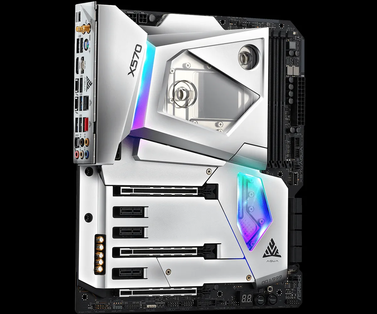 ASRock X570 AQUA motherboard showcasing its design and features