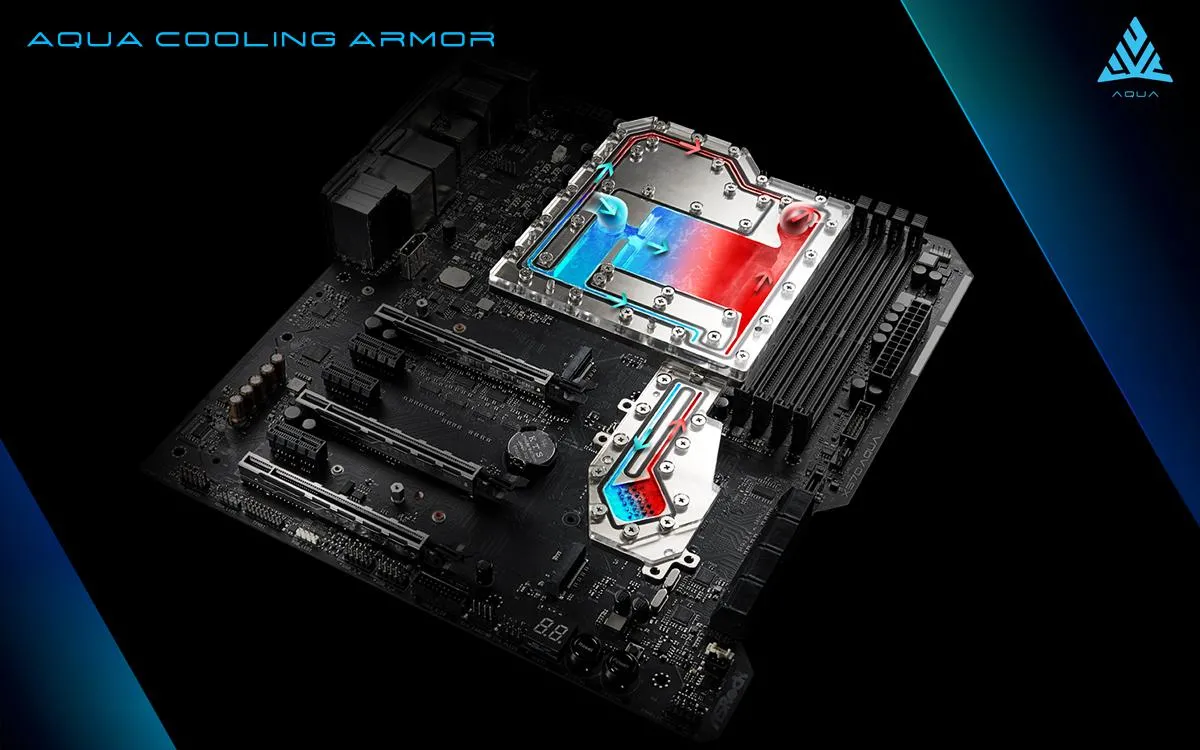 ASRock X570 AQUA motherboard with water cooling