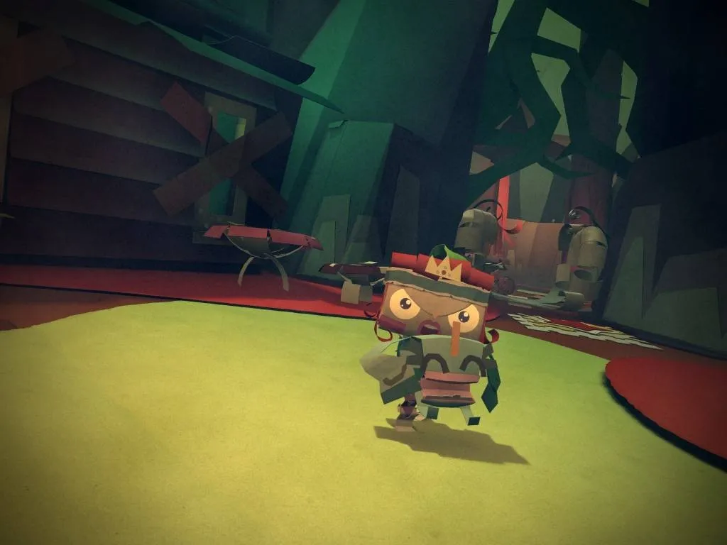 Atoi traversing the papercraft environment in Tearaway Unfolded