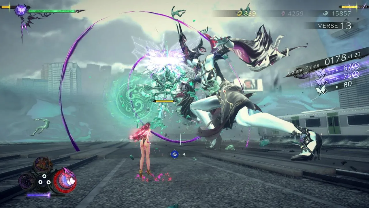 Bayonetta faces off against a colossal foe.