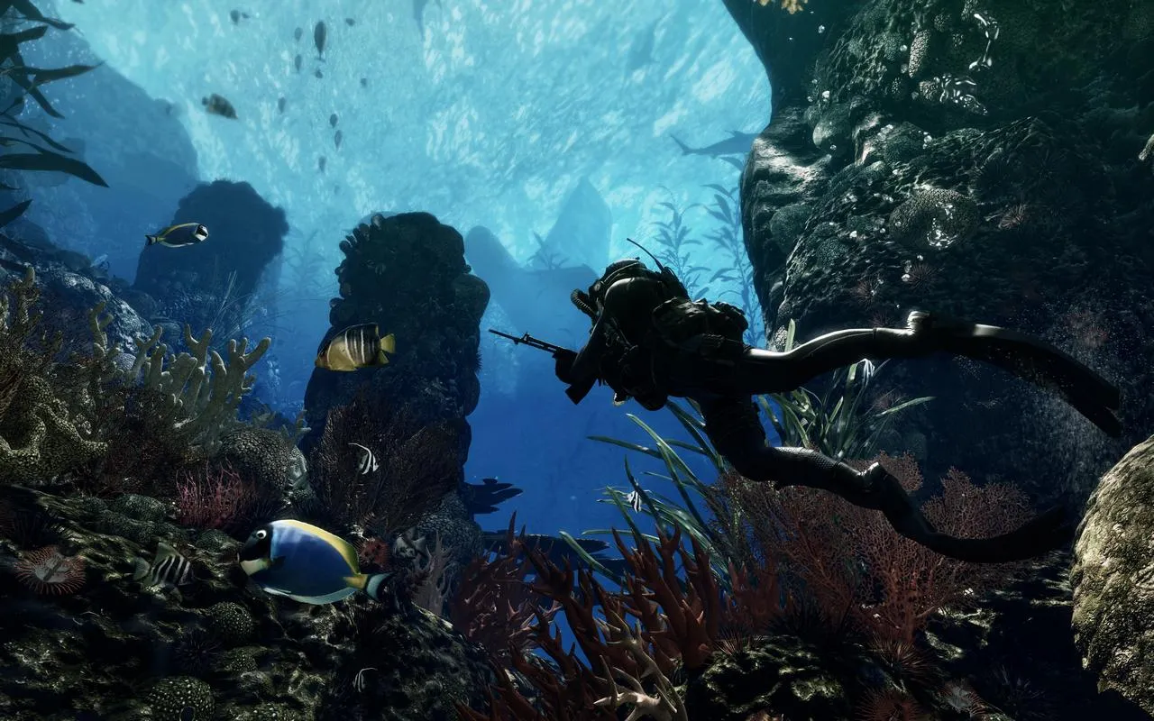 Call of Duty: Ghosts gameplay screenshot showing a waterfall
