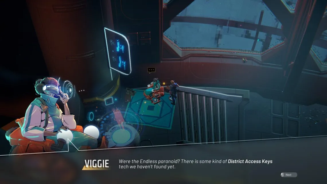 Characters exploring a section of the space station in Endless Dungeon