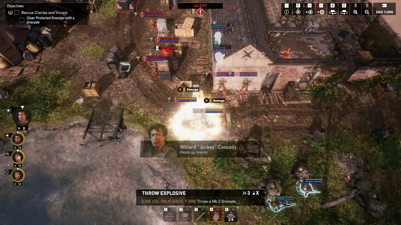 Classified France '44 gameplay screenshot depicting a cutscene during a combat encounter.