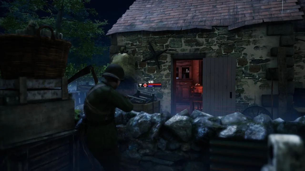 Classified France '44 gameplay screenshot displaying a character aiming a weapon.