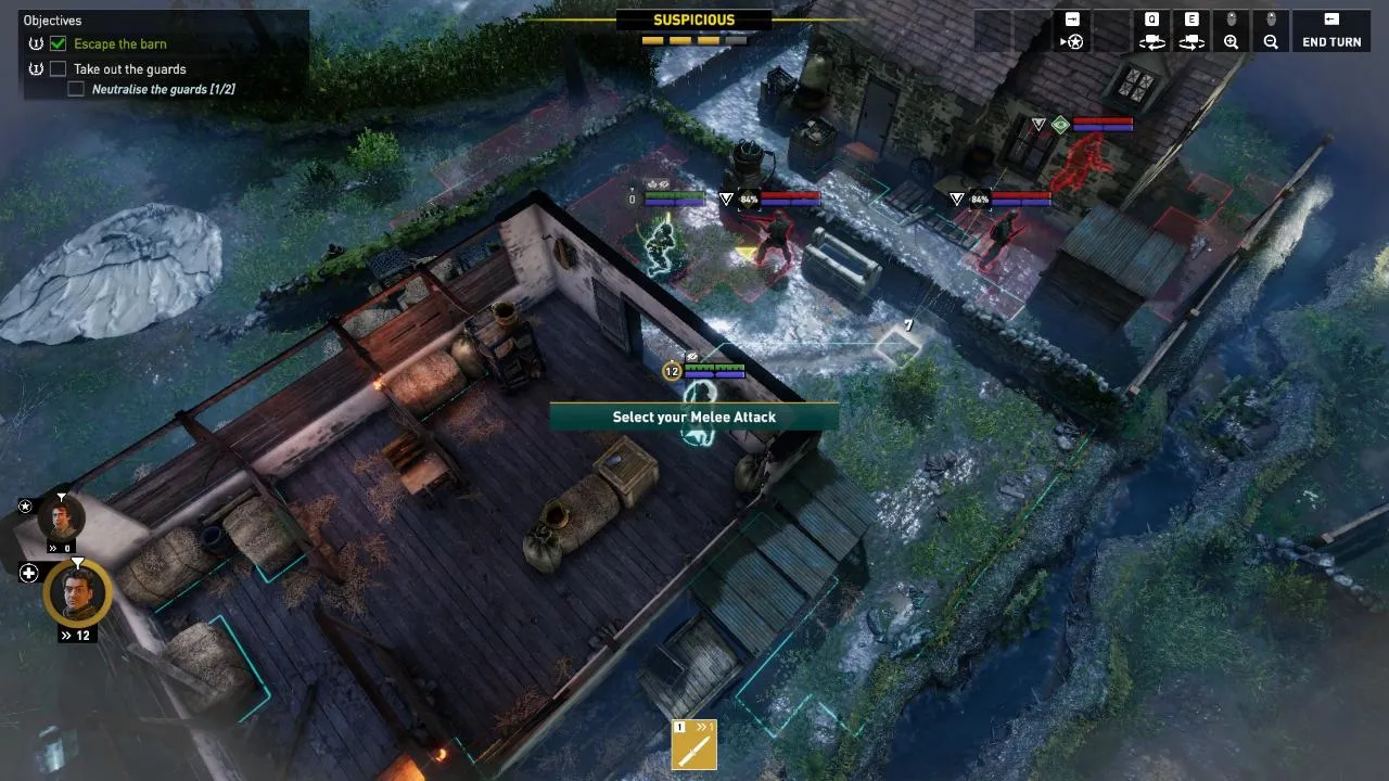 Classified France '44 gameplay screenshot showcasing the tactical view and character positioning.